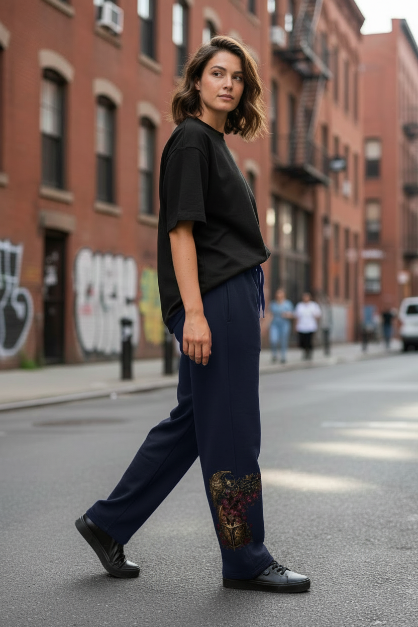 BROKEN MELODY Oversized Sweatpants mit seitlichem Print French Navy - Urban Lifestyle Photography