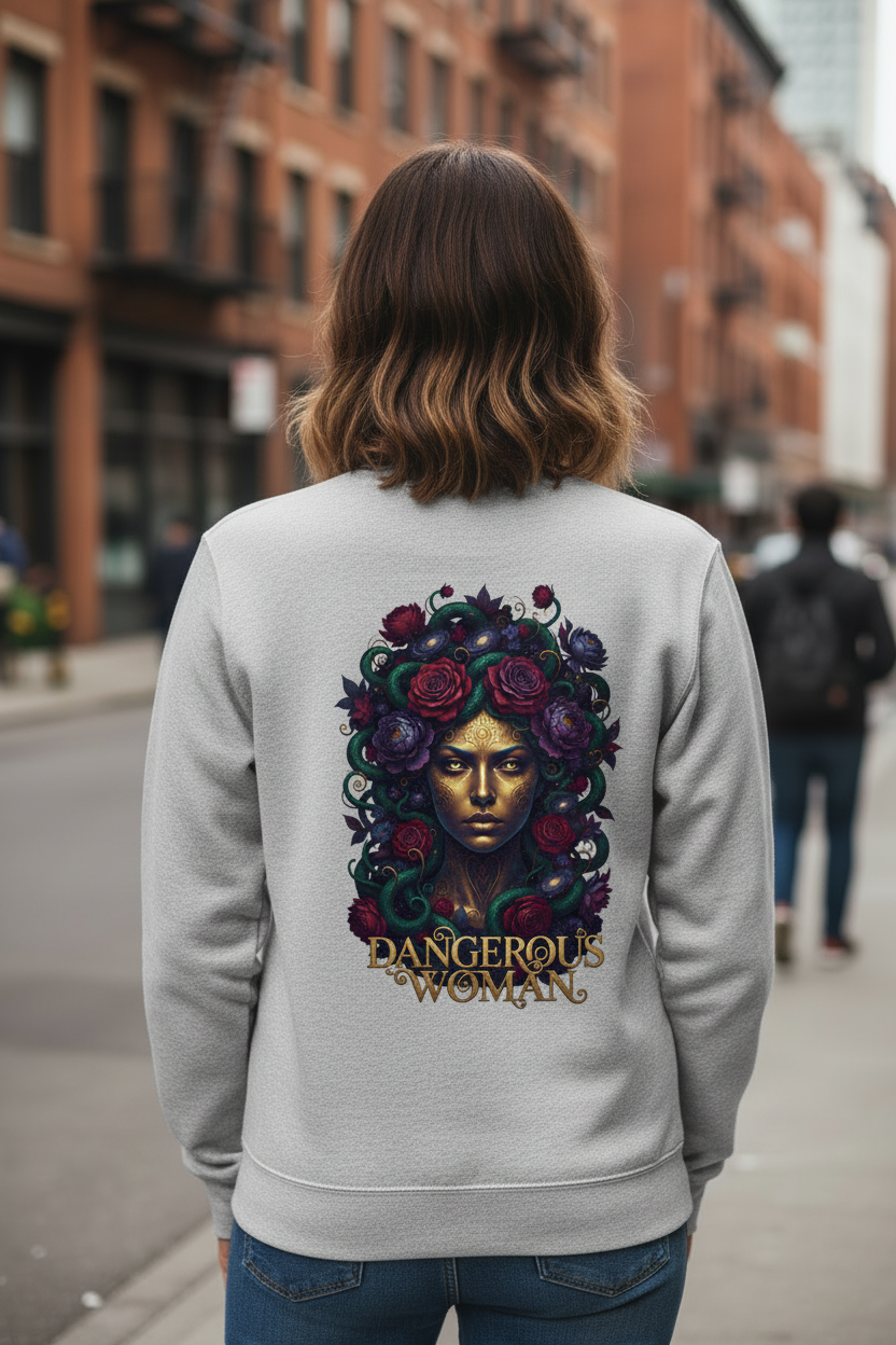 Dangerous Woman Classic Sweatshirt mit beidseitigem Print Heather Grey Back